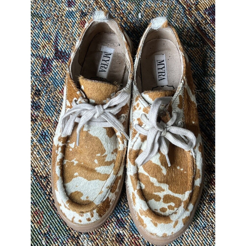 MYRA Women's Bag Cushy LtBrown Cow Hide Genuine Leather Sneakers Sz 8 Wallabies - Picture 3 of 7